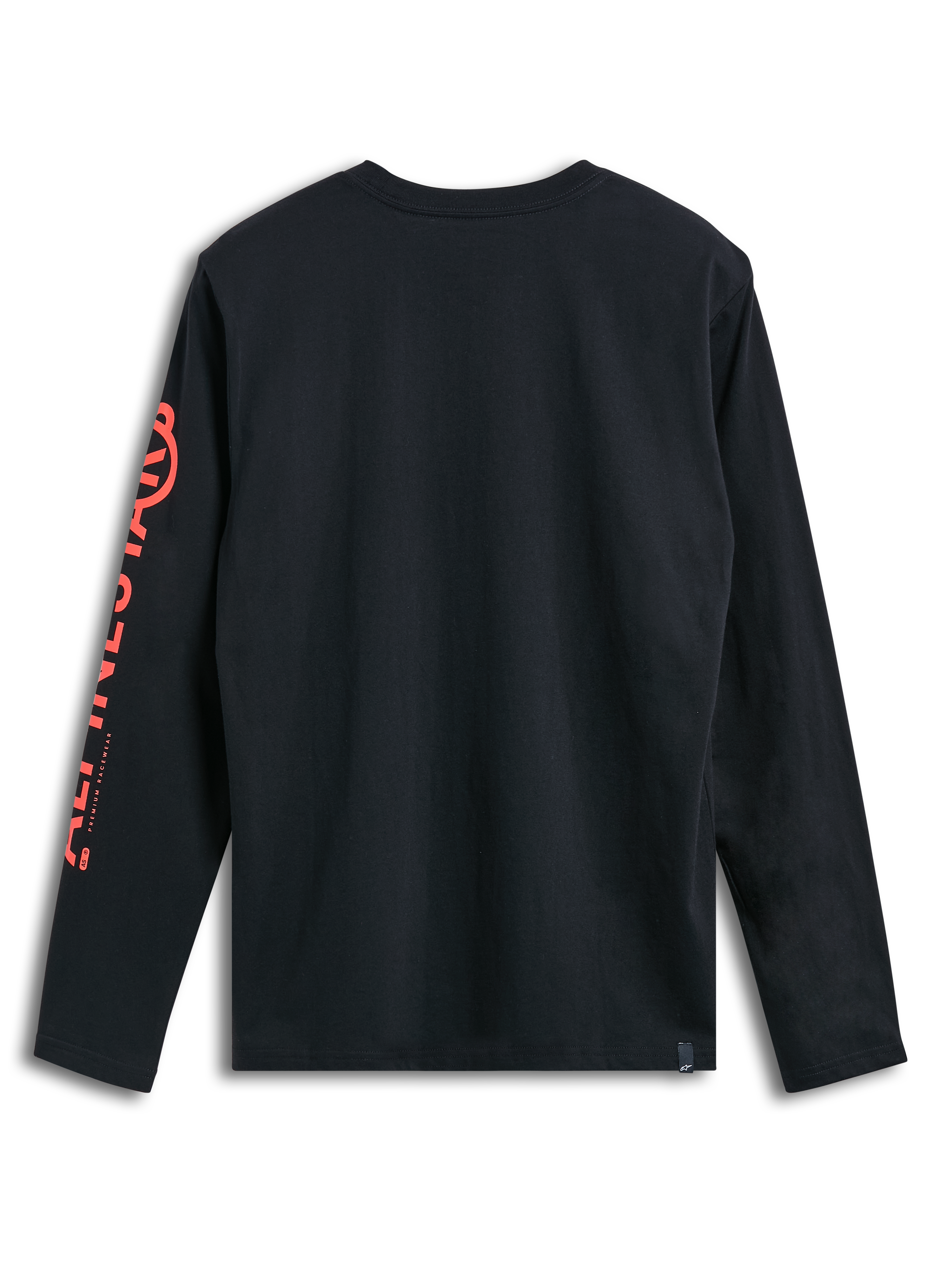 Alpinestars Committed CSF Tee, Long Sleeve T-Shirt, Black, Back View, Red Vertical Alpinestars Logo on Right Sleeve, Casual Sportswear
