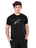 Alpinestars Exemption Performance Tee, Short Sleeve T-Shirt, Black with white reflective star logo, performance jersey fabric, casual motorsport-inspired streetwear