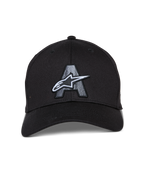 Alpinestars Elemental Hat, Black Baseball Cap, Curved Bill with Structured Crown, Large Gray Embroidered Letter A and White Astars Logo, Casual Motorsport Streetwear