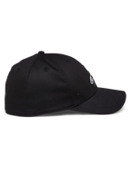 Alpinestars Elemental Hat, Black, Sportswear Baseball Cap, Side Profile View, Curved Bill with Structured Crown, Flex-Back Design, Stretch Twill Fabric, Casual Motorsport Headwear