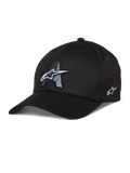 Alpinestars Elemental Hat, Black Baseball Cap with Gray A Logo and White Star 3D Embroidery, Curved Brim, Structured Crown, Six-Panel Construction with Ventilation Holes