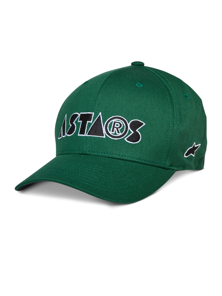 Alpinestars Cereal Hat, Green Baseball Cap, white and black ASTARS embroidered logo, curved bill, structured crown, casual sportswear