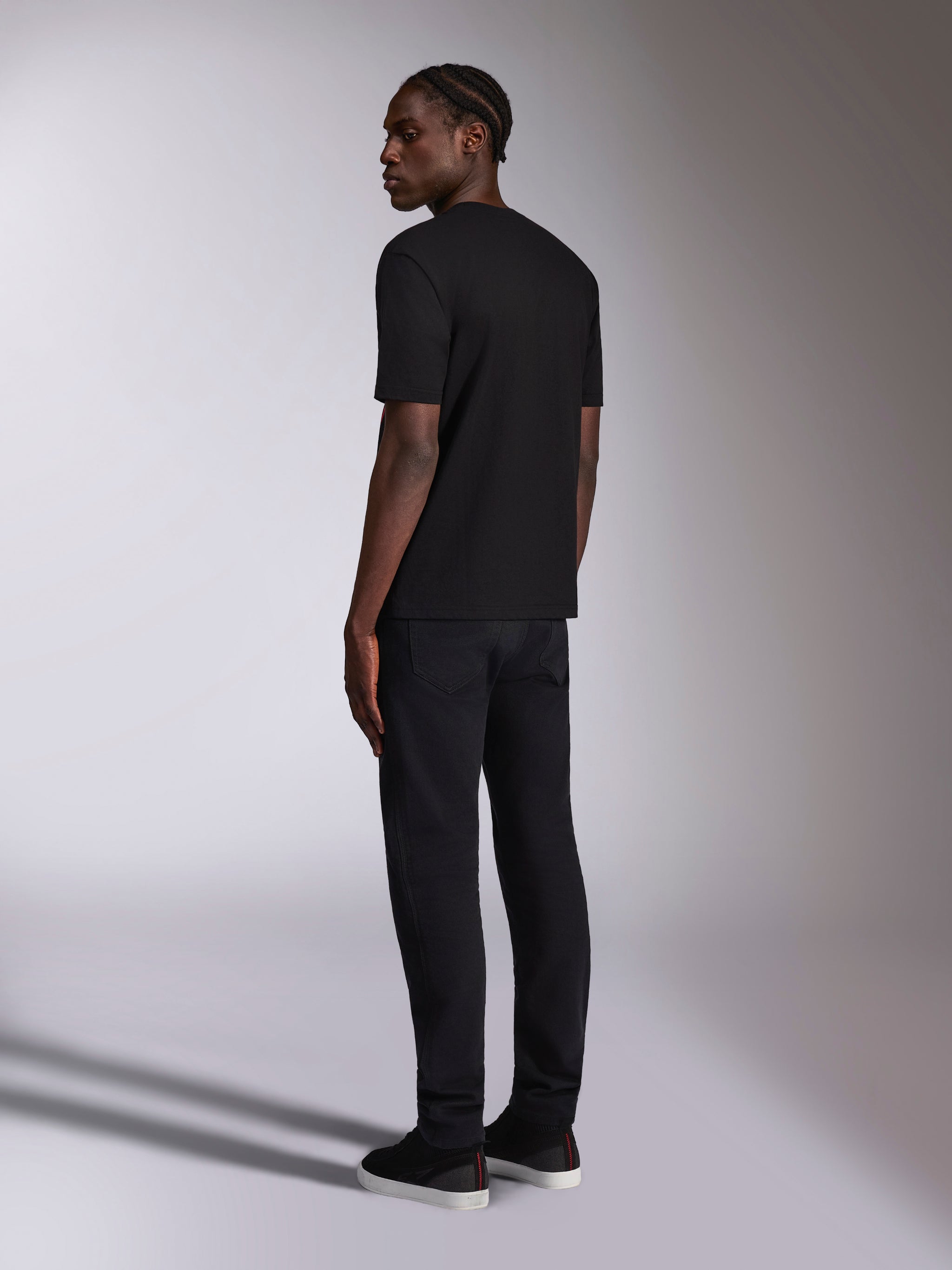 Alpinestars Authority CSF Tee, Short Sleeve T-Shirt, Black, back view worn by model, casual motorsport-inspired streetwear, paired with black pants