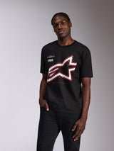 Alpinestars Authority CSF Tee, Short Sleeve T-Shirt, Black, Large White and Red Outlined Astars Logo, Casual Motorsport Streetwear
