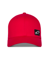 Alpinestars Pivot Hat, Red Sportswear Cap, features a curved bill and structured crown, small black embroidered Astars logo patch on the front side, casual twill headwear