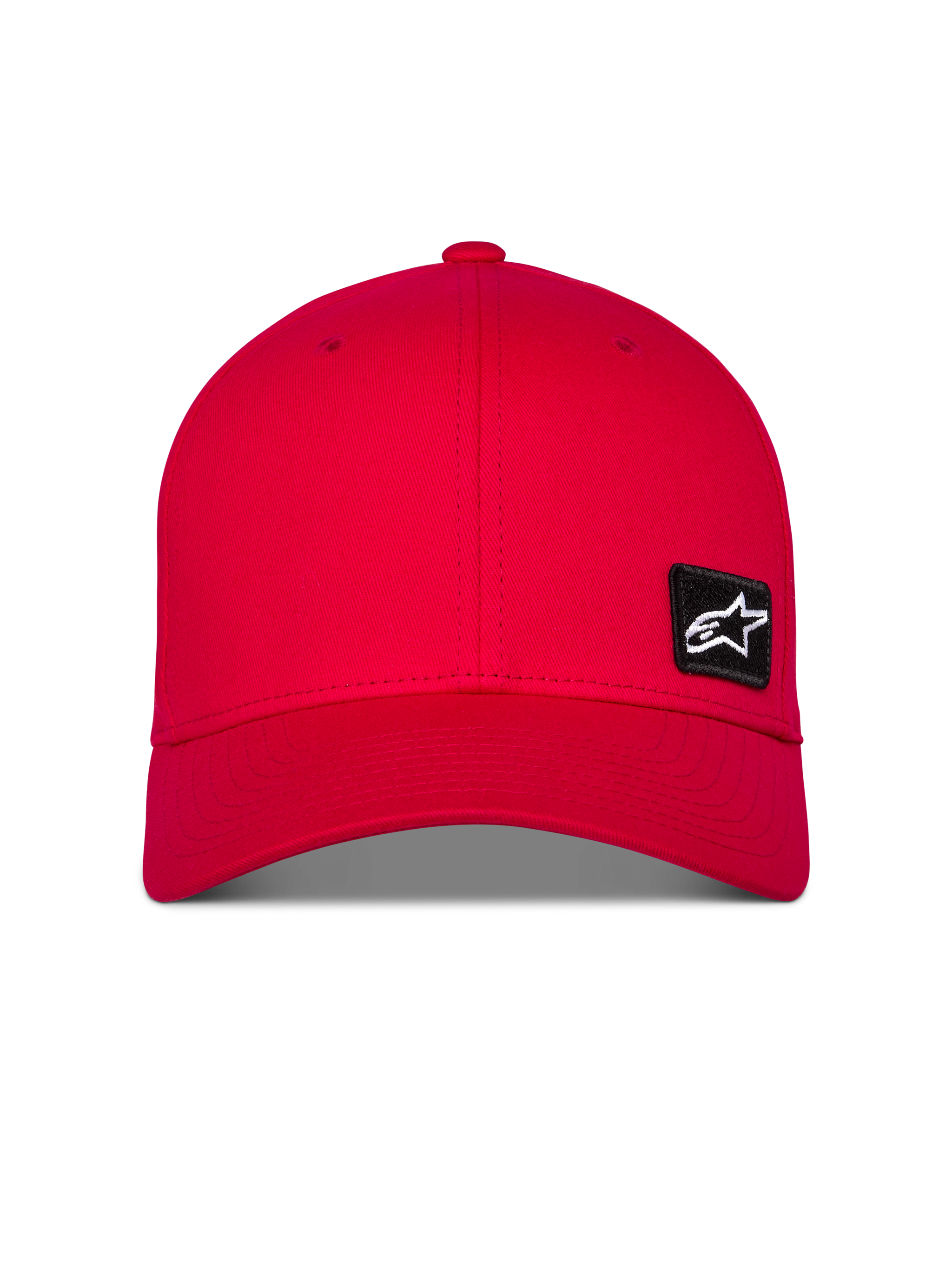 Alpinestars Pivot Hat, Red Sportswear Cap, features a curved bill and structured crown, small black embroidered Astars logo patch on the front side, casual twill headwear