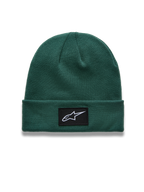 Alpinestars Augment Cuff Beanie, green knit jersey sportswear hat with a black star logo patch on the folded cuff.
