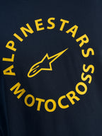 Alpinestars MX CSF Tee, Short Sleeve T-Shirt, Navy, Yellow Alpinestars Motocross Circular Graphic with Star Logo, Casual Motorsport Streetwear