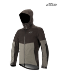 Alpinestars Tahoe Waterproof Jacket, mountain bike waterproof jacket, black and dark shadow, featuring a dual adjustment storm hood, full zip, and reflective details