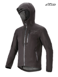 Alpinestars Tahoe 8.0 Waterproof Jacket, mountain biking waterproof jacket in black gun metal, front view showing storm hood, fully-welded YKK zippers, and lightweight breathable construction
