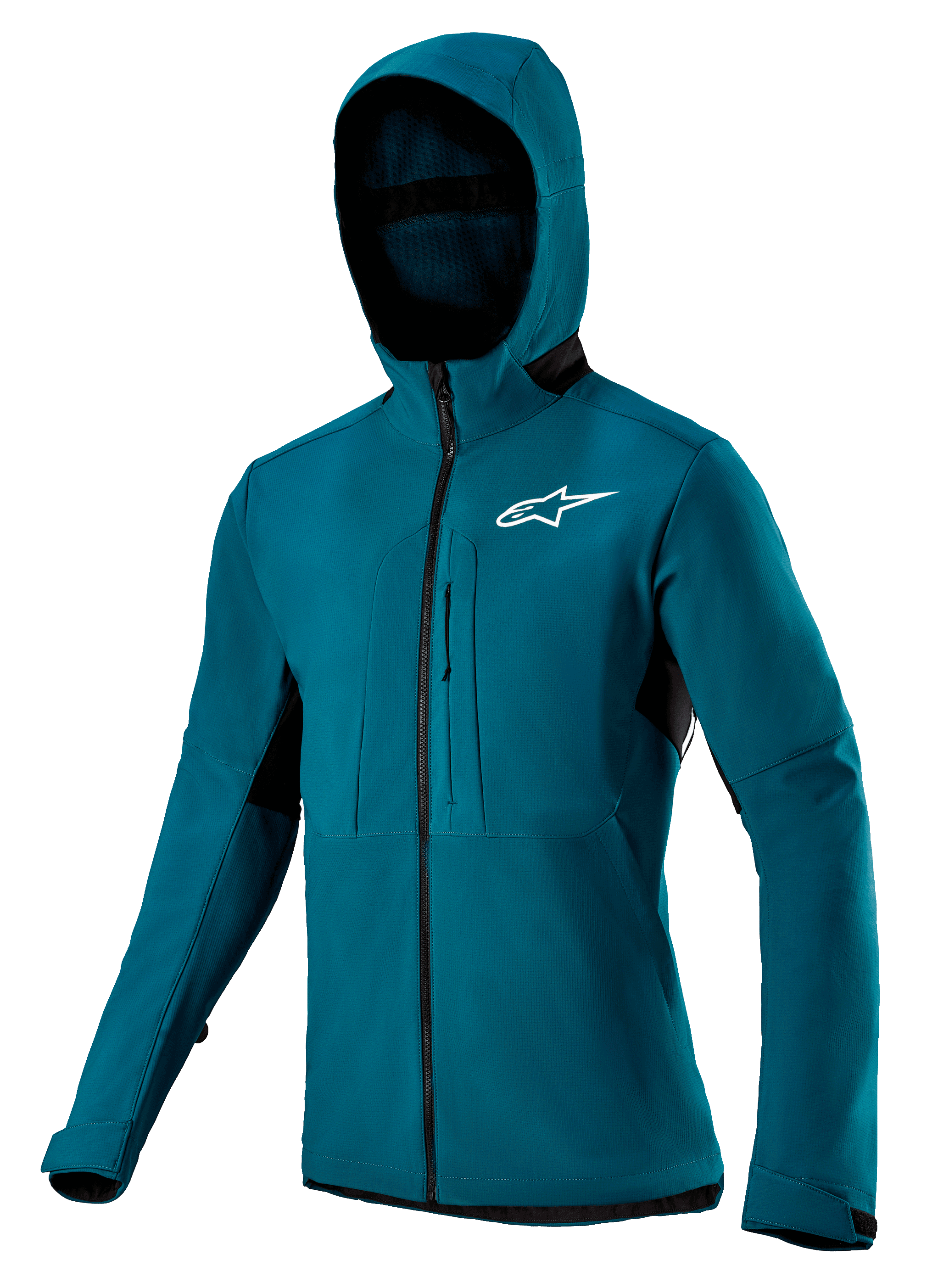 Alpinestars Nevada 2 Thermal Jacket, Men's Dark Teal MTB softshell with windproof membrane, fleece lining, and storm hood.