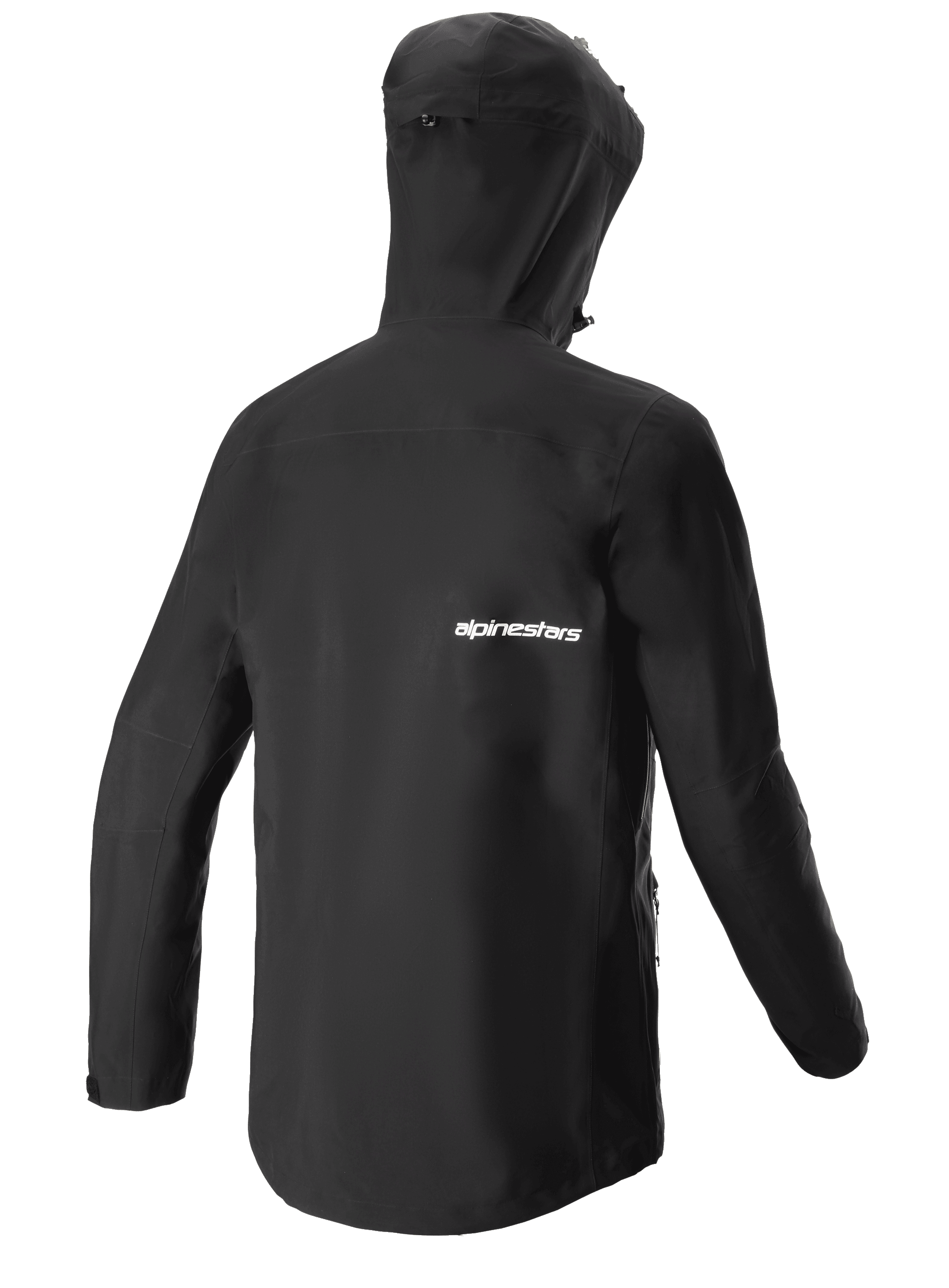 Alpinestars Sierra Waterproof Jacket, Men's MTB Cycling Jacket, Charcoal Gray, Rear View showing Helmet-Compatible Storm Hood.