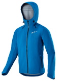 Alpinestars Sierra Waterproof Jacket, Men's Blue MTB cycling jacket with helmet-compatible storm hood and waterproof zippers.