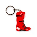 Alpinestars Tech 10 Boot Keyfob, 3D Miniature Motocross Boot Keychain, Red with black and white accents, silver metal ring, detailed racing boot design, motorsport sportswear accessory