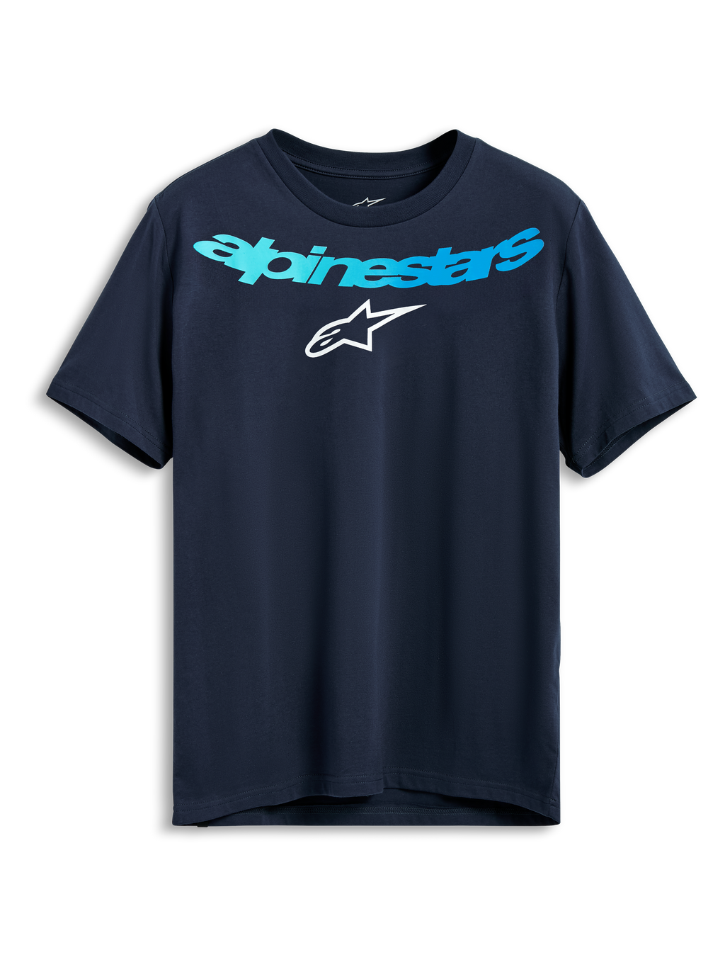 Alpinestars Collared CSF Tee, Short Sleeve T-Shirt, Navy Blue, Light Blue Alpinestars Wordmark and White Star Logo, Casual Performance Sportswear