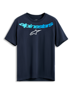 Alpinestars Collared CSF Tee, Short Sleeve T-Shirt, Navy Blue, Light Blue Alpinestars Wordmark and White Star Logo, Casual Performance Sportswear
