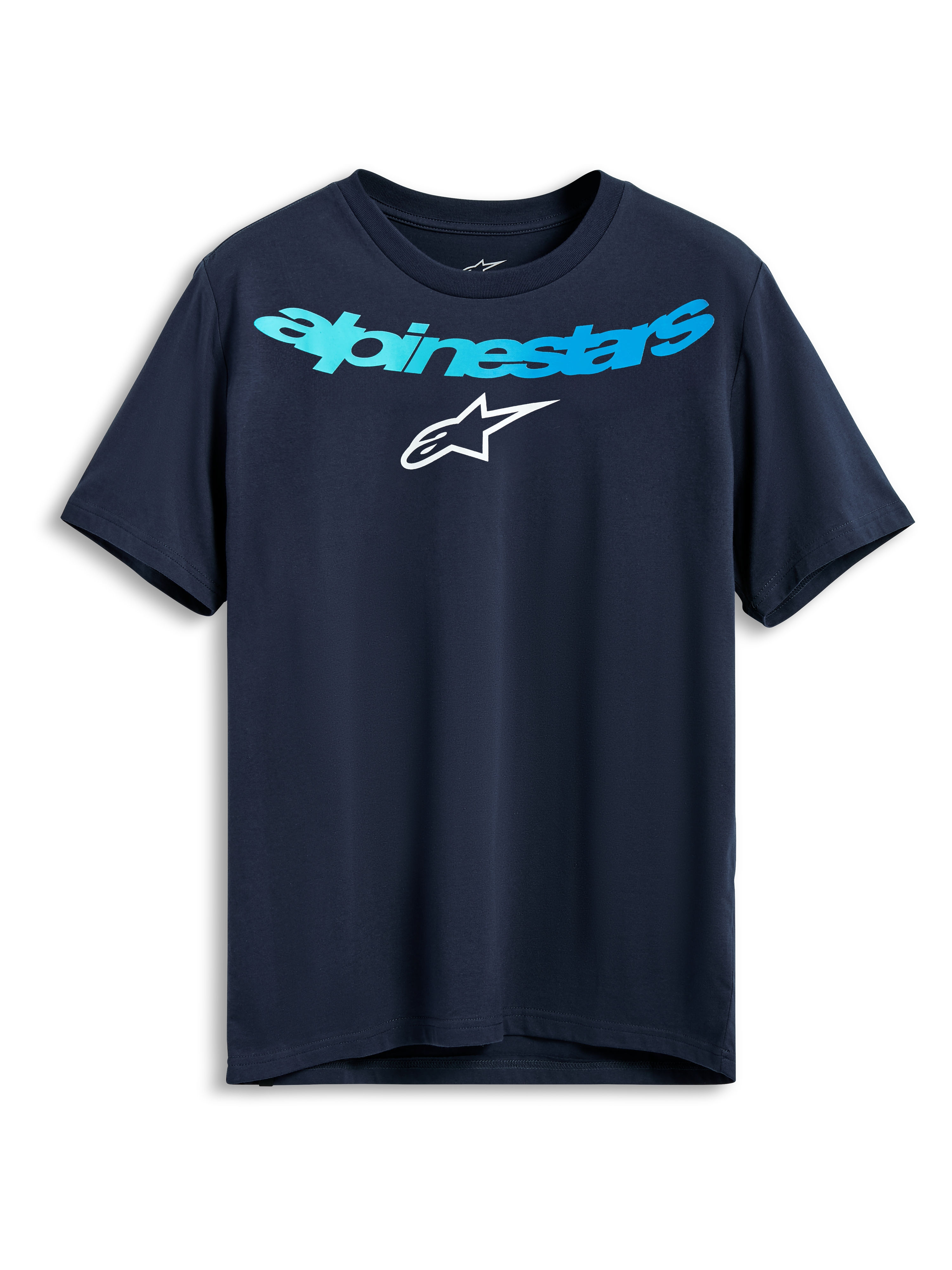 Alpinestars Collared CSF Tee, Short Sleeve T-Shirt, Navy Blue, Light Blue Alpinestars Wordmark and White Star Logo, Casual Performance Sportswear
