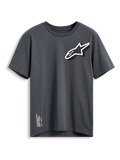 Alpinestars Shaded CSF Tee, Short Sleeve T-Shirt, Charcoal Gray, Slanted white and black Astars logo on chest, Alpinestars One Goal One Vision text on bottom hem, Casual Motorsport Streetwear