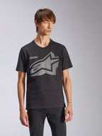 Alpinestars Fasting CSF Tee, Short Sleeve T-Shirt, Black, Large gray geometric striped Astars logo and Forward Innovation text on front, Casual Motorsport Streetwear
