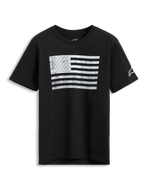 Alpinestars Waving CSF Tee, Short Sleeve T-Shirt, Black, White distressed waving flag graphic featuring A-star logos, casual motorsport streetwear