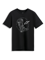 Alpinestars Tech Boot CSF T-Shirt, black short sleeve sportswear tee with a white motocross boot and star logo graphic.