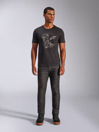 Alpinestars Tech Boot CSF T-Shirt, black short-sleeve sportswear tee with white motocross boot graphic on model.