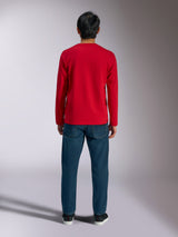 Alpinestars Trackside CSF Tee, Long Sleeve T-Shirt, Red, back view of model wearing the shirt with blue jeans, casual motorsport-inspired sportswear