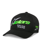 Alpinestars Entitled Hat, Black Baseball Cap with Green and White Embroidery, Curved Brim, Racing Ahead Logo, Unisex Motorsports Headwear