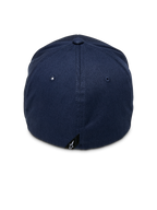Alpinestars Entitled Hat, Flex-Back Baseball Cap, Navy Blue, Rear view featuring a small black logo tag, structured crown in stretch twill fabric, casual motorsport-inspired headwear