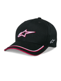 Alpinestars Ascension Snapback Hat, Black Baseball Cap with White and Red 3D Embroidered Star Logo, Curved Brim with Red and White Piping, Structured Crown, Casual Motorsport Headwear