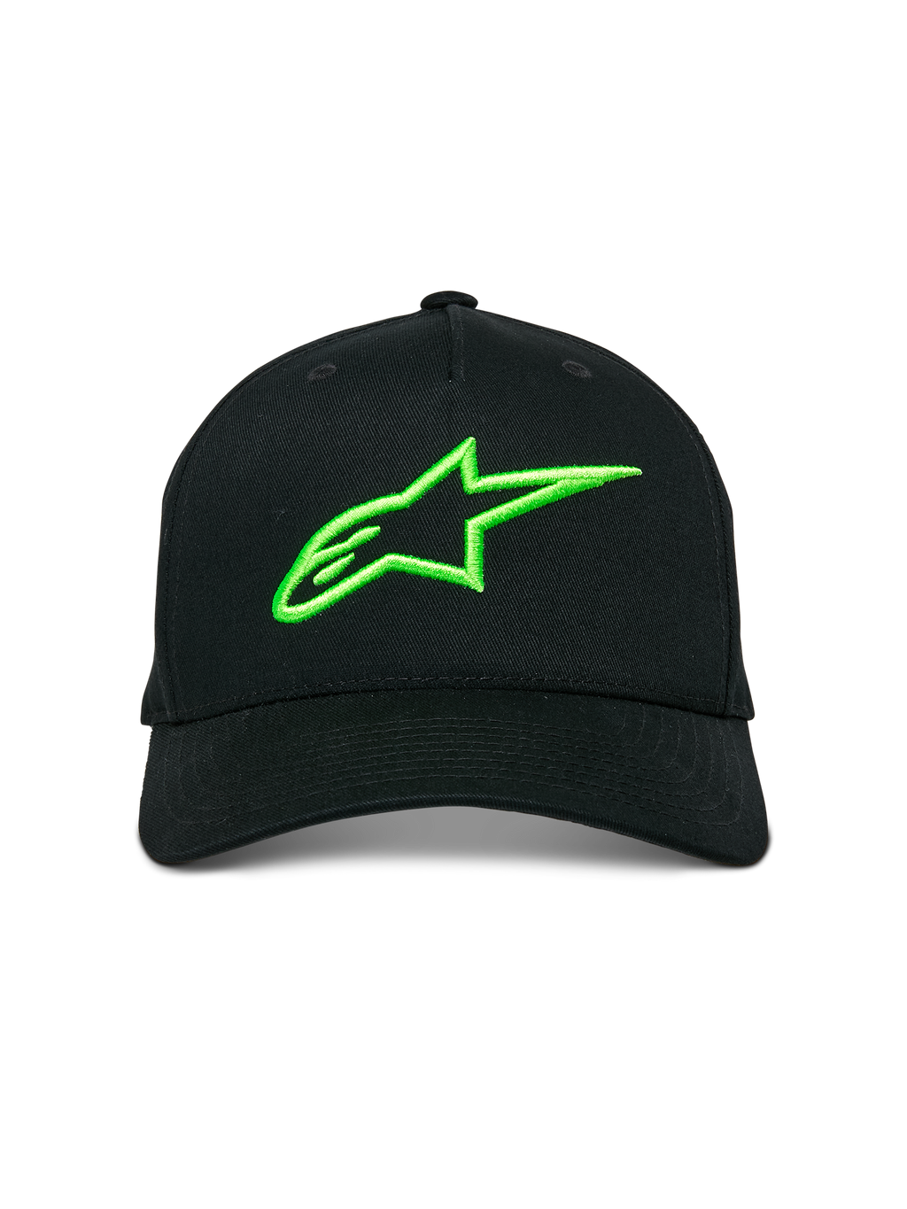 Alpinestars Ageless Snapback Hat, Black with Lime Green 3D Embroidered Star Logo, Curved Bill, Structured Crown, Casual Sportswear Headwear