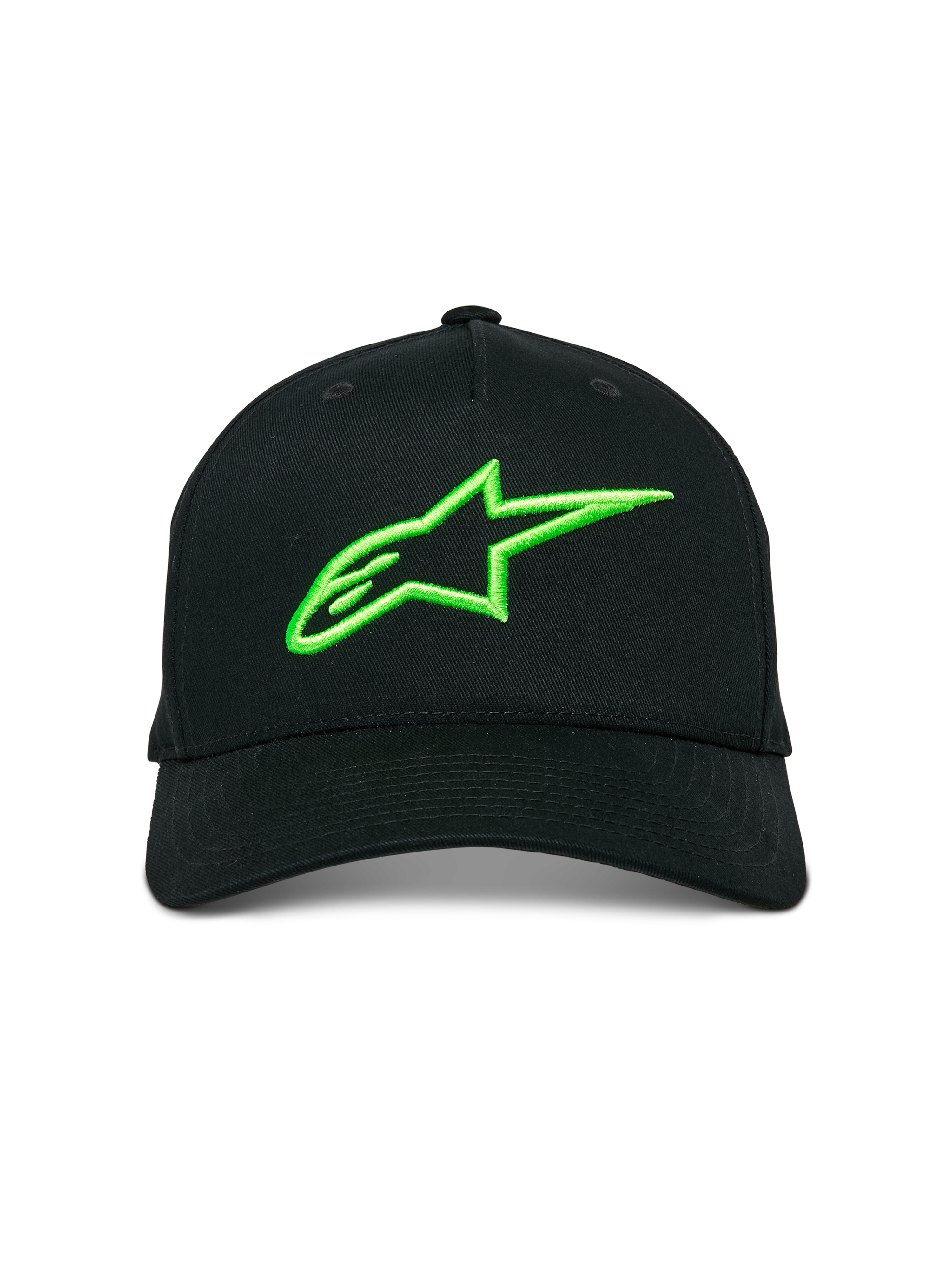 Alpinestars Ageless Snapback Hat, Black with Lime Green 3D Embroidered Star Logo, Curved Bill, Structured Crown, Casual Sportswear Headwear