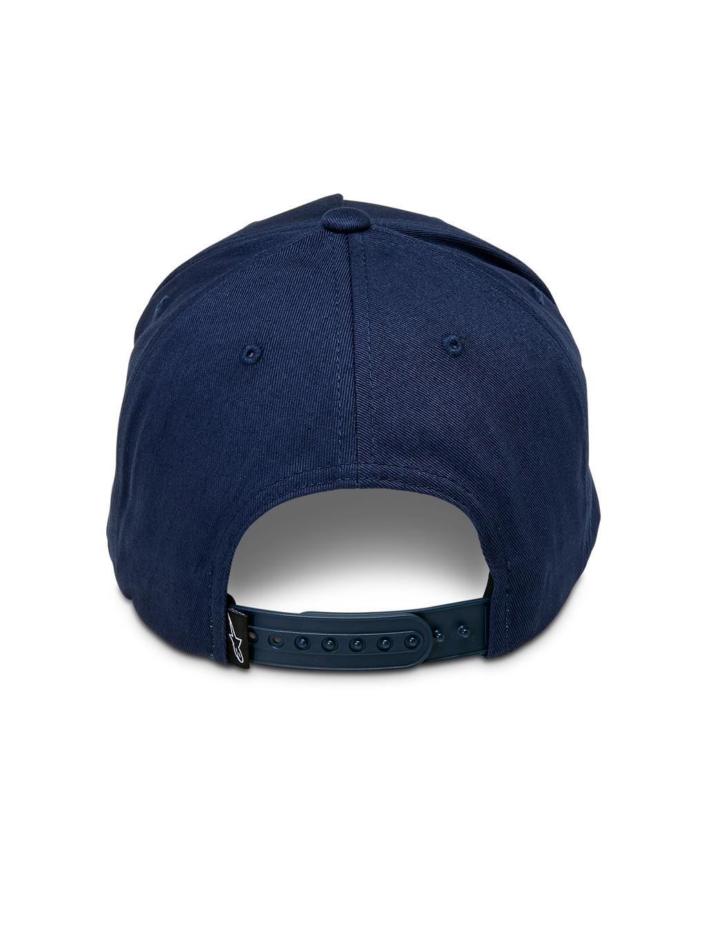 Alpinestars Ageless Snapback Hat, back view, Navy Blue, featuring an adjustable snap-back closure and a small black logo tag, casual sportswear