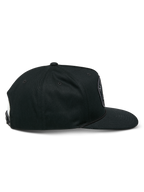 Alpinestars Promptus Snapback Hat, side view, black snapback cap, flat bill with structured crown, braided rope detail at the base, durable twill fabric, casual motorsport streetwear