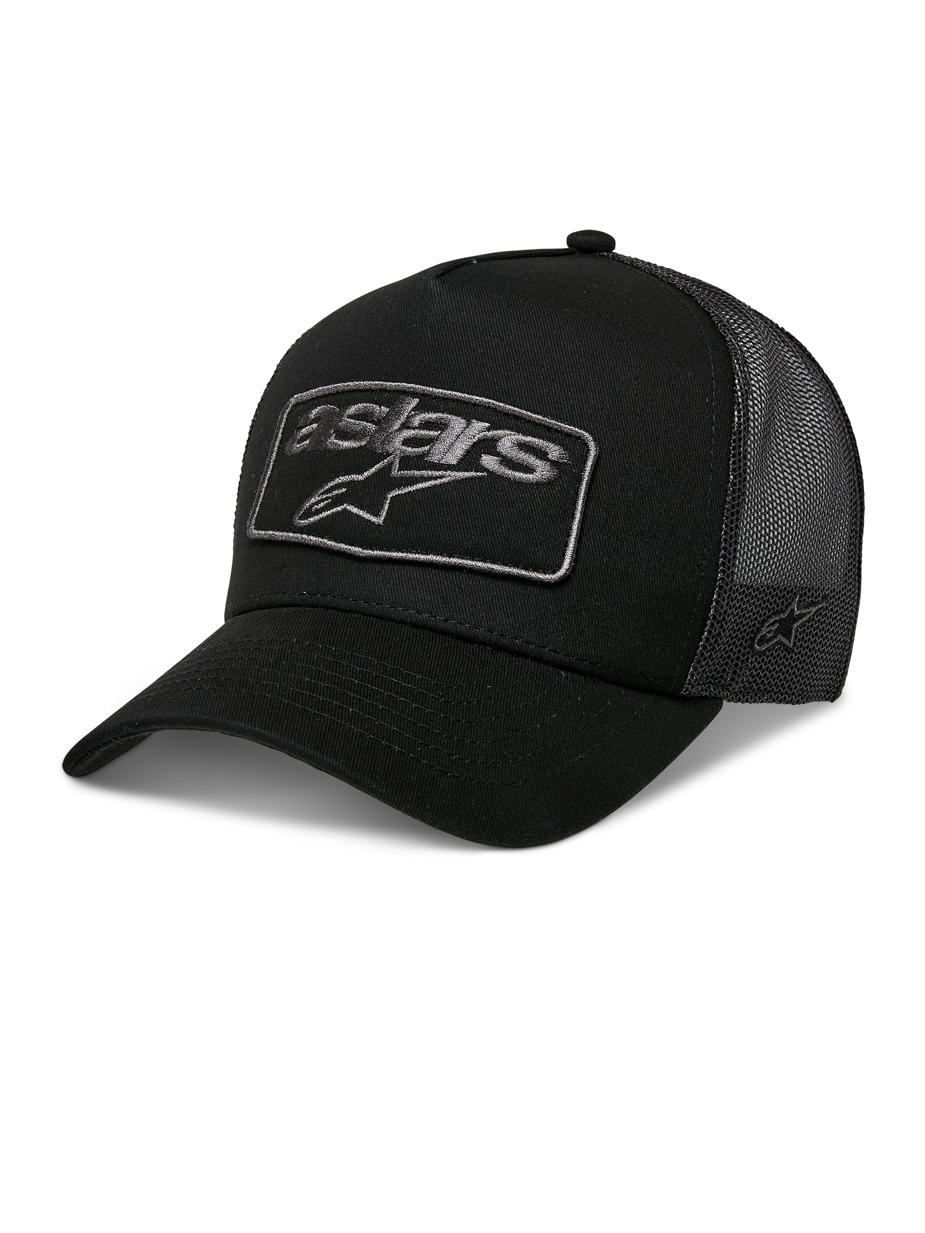 Alpinestars Focus Trucker Hat, Black Mesh Baseball Cap, Curved Brim with Astars Star Logo Patch, Snapback Adjustable Fit, Breathable Mesh Panels