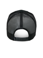 Alpinestars Agree Trucker Hat, Rear View, Black, breathable polyester mesh back with adjustable snapback closure and small white logo label, casual motorsport-inspired headwear