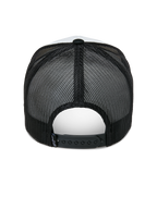 Alpinestars Agree Trucker Hat, back view, White and Black, featuring breathable black mesh panels and adjustable snapback closure, casual sportswear headwear