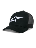 Alpinestars Ageless Trucker Hat, Black mesh-back baseball cap, White 3D embroidered Astars logo, Structured crown and curved brim, Casual lifestyle headwear
