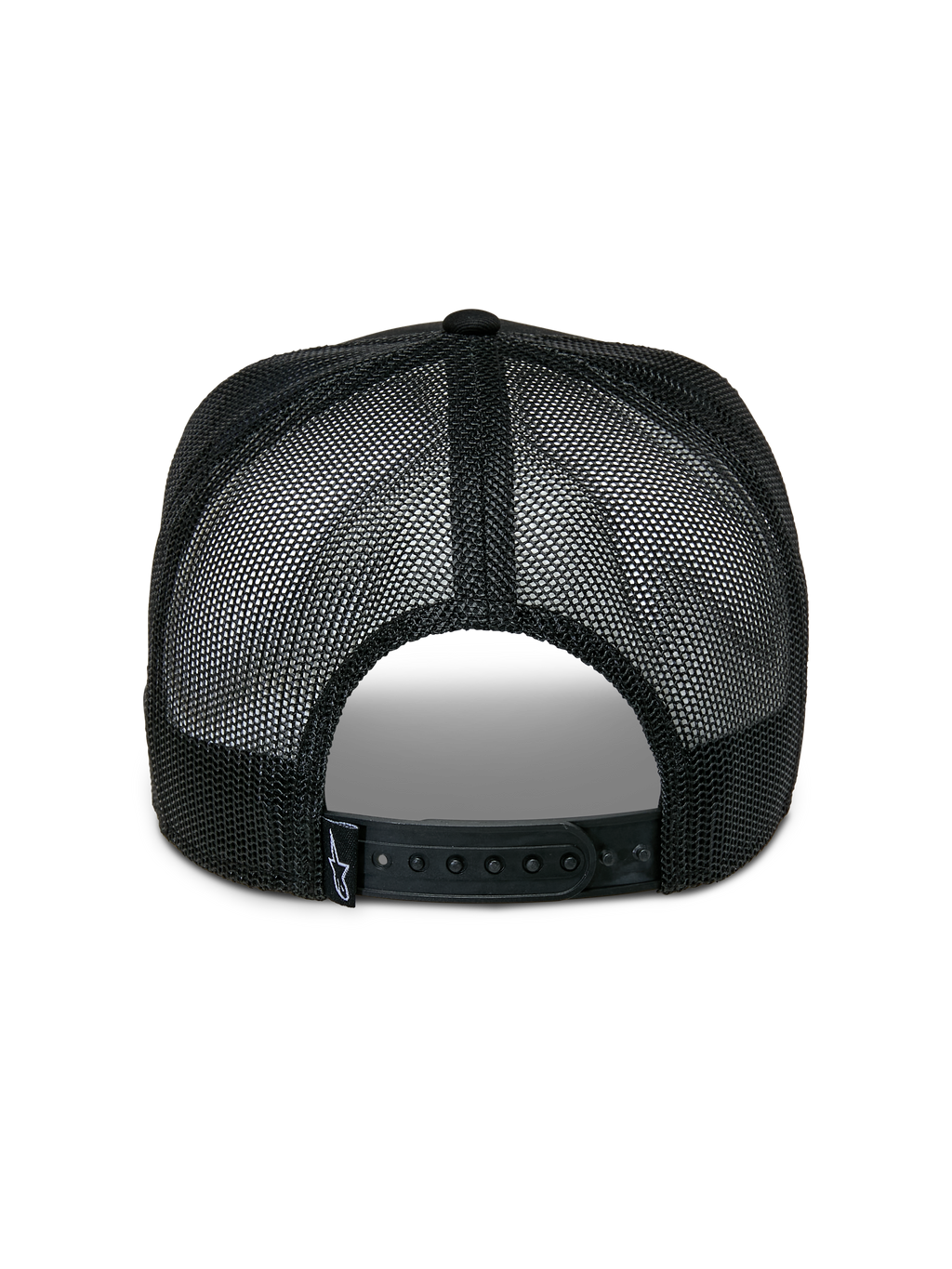 Alpinestars Notice Trucker Hat, Casual Sportswear, Black, Back View featuring Poly Mesh Panels, Adjustable Snapback Closure, and Woven Logo Label