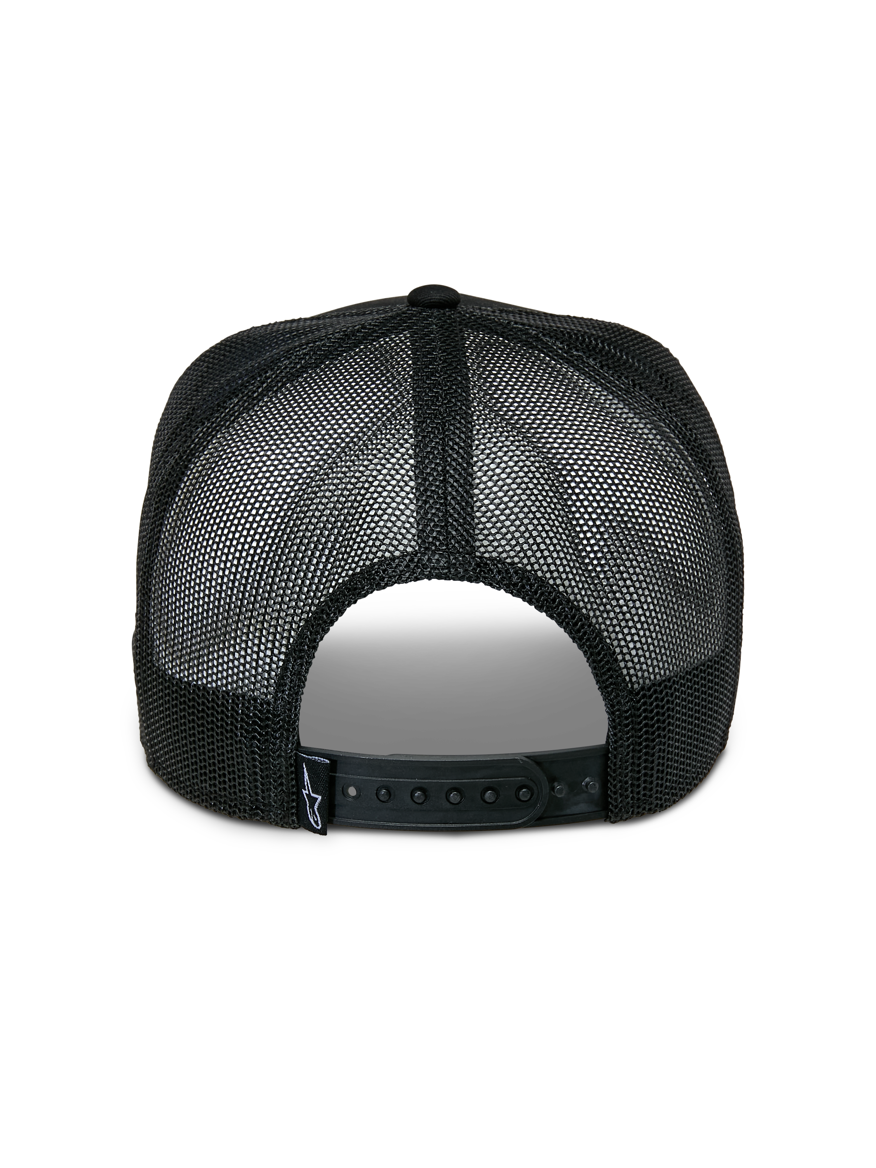 Alpinestars Notice Trucker Hat, Casual Sportswear, Black, Back View featuring Poly Mesh Panels, Adjustable Snapback Closure, and Woven Logo Label