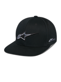 Alpinestars Thickness Snapback Hat, Black Baseball Cap with Flat Brim, White and Gray 3D Embroidered Star Logo, Side Astars Logo, Structured Design with Ventilation Holes, Casual Motorsport Headwear