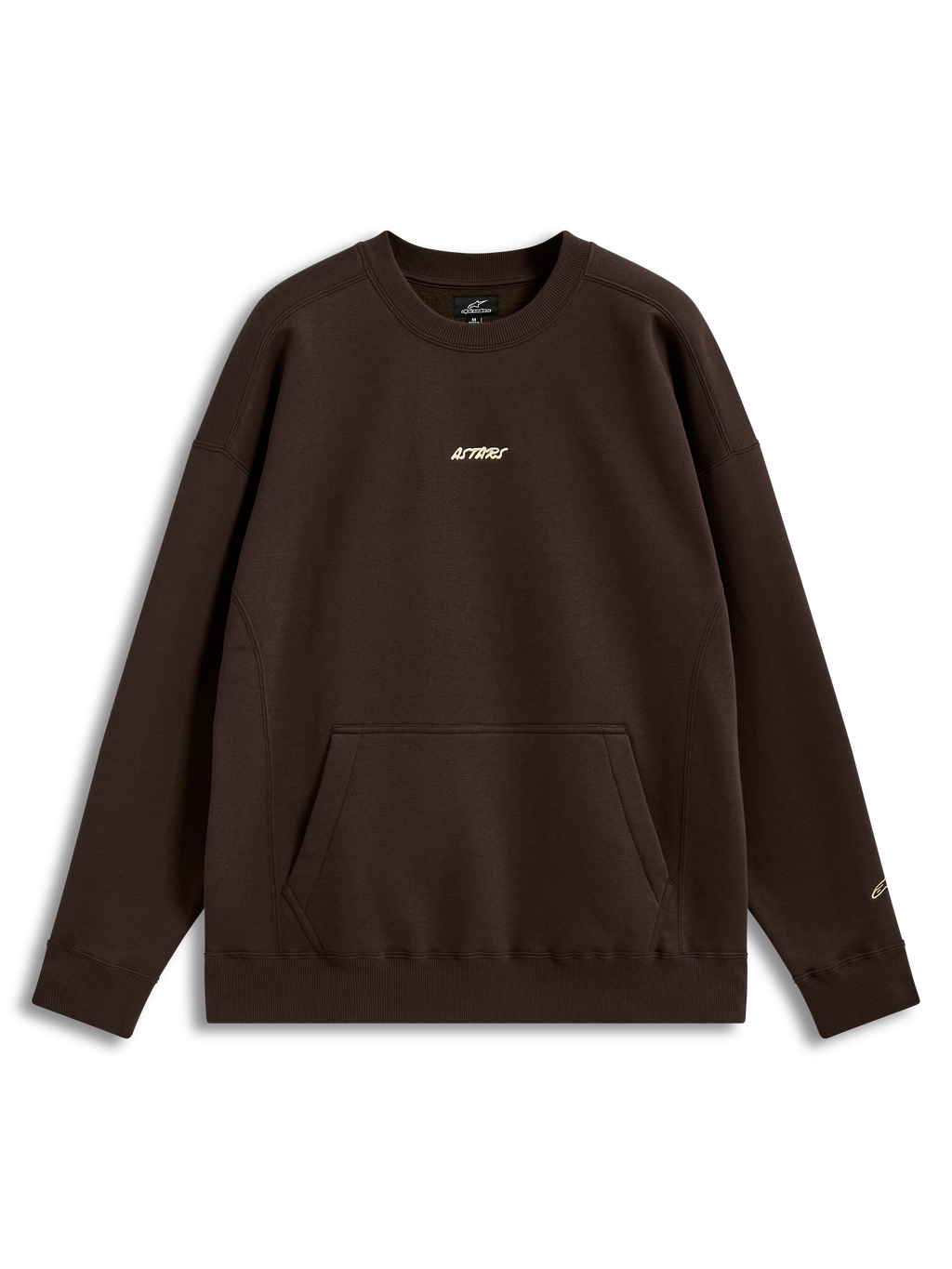 Alpinestars Guise Oversized Crew, Brown Sportswear Fleece Pullover, Unisex, featuring a kangaroo pocket and embroidered logo.