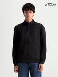 Alpinestars Apera Half-Zip Sweatshirt, casual sportswear pullover in black, front view worn by a model featuring half-zip closure and kangaroo pocket
