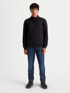 Alpinestars Apera Half-Zip Sweatshirt, Men's Sportswear Pullover in Black, featuring a half-zip closure and kangaroo pocket. Premium tri-blend fleece construction with motorsport-inspired styling and tonal Alpinestars branding for casual everyday comfort.