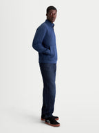 Alpinestars Apera Half-Zip Sweatshirt, Men's Casual Sportswear Pullover, Steel Blue, Tri-blend Fleece, featuring half-zip closure, kangaroo pocket, and tonal HD logo prints for everyday comfort and motorsport style.