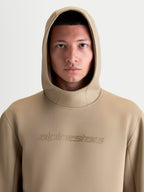 Alpinestars Datrix Hoodie, premium sportswear pullover hoodie for men, Putty Brown, featuring tonal HD Alpinestars branding on the chest and a hood, made from tri-blend double-face fleece for a clean motorsport-inspired style.
