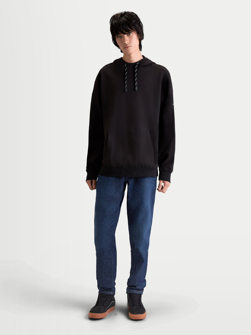 Alpinestars Camino Textured Oversized Hoodie, Men's Sportswear Lifestyle Hoodie, Off Black, Textured Knit Twill Fleece with High Collar, Kangaroo Pocket, and Embroidered Branding, Relaxed Silhouette.