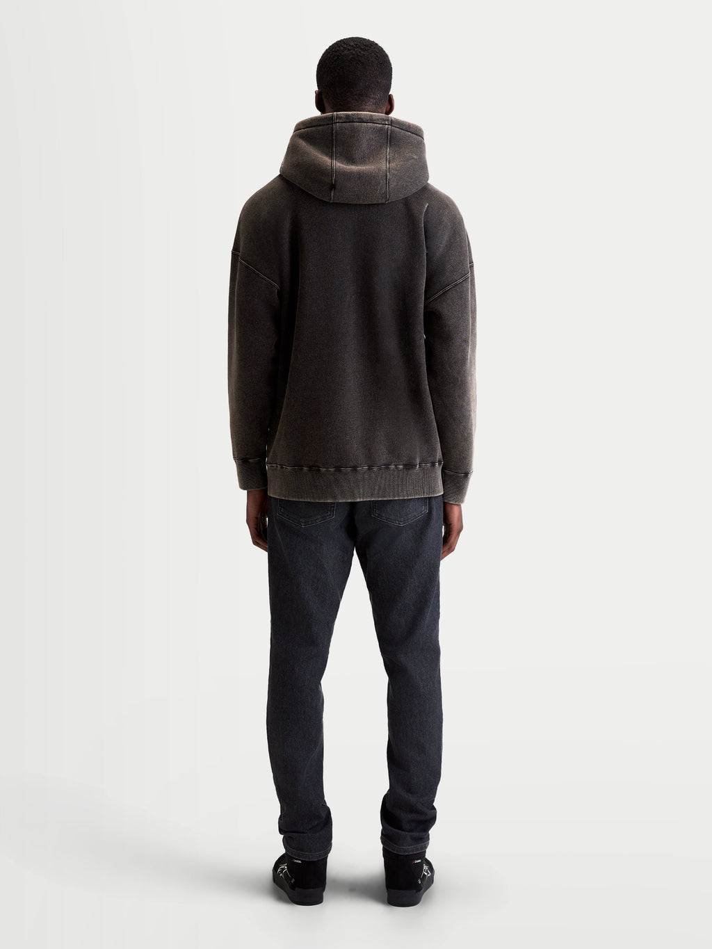 Alpinestars Infinite Washed Oversized Hoodie, Casual Sportswear Pullover, Unisex, Washed Black, soft fleece with snow-wash finish, Rear view showing relaxed fit, hood detail, and ribbed hem.