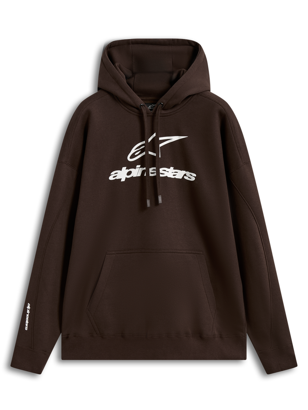 Alpinestars Prelude Oversized Hoodie, Sportswear, Brown, White Puff Print Chest Logo, Fleece Material with Kangaroo Pocket.