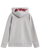 Alpinestars Pioneer Oversized Hoodie, Cement grey fleece sportswear with red embroidered Astars logo on the hood.